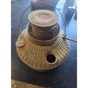 Antique Miller Kerosene Oil Lamp Base Font Embossed Metal GWTW Style Rust Patina